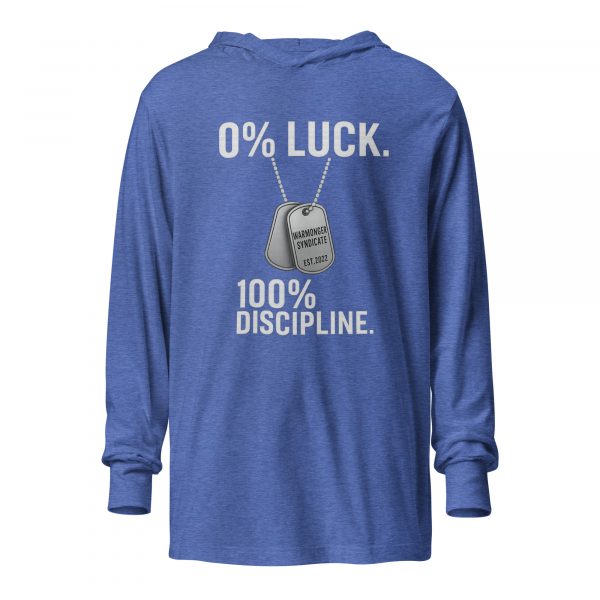 unisex-hooded-long-sleeve-tee-heather-true-royal-front-68b685627af29.jpg 0% Luck 100% Discipline Hooded Long Sleeve | Premium Lightweight | S-XL