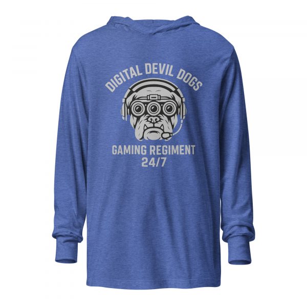 unisex-hooded-long-sleeve-tee-heather-true-royal-front-68b687356cafc.jpg Digital Devil Dogs Hooded Long Sleeve | Premium Lightweight | S-XL