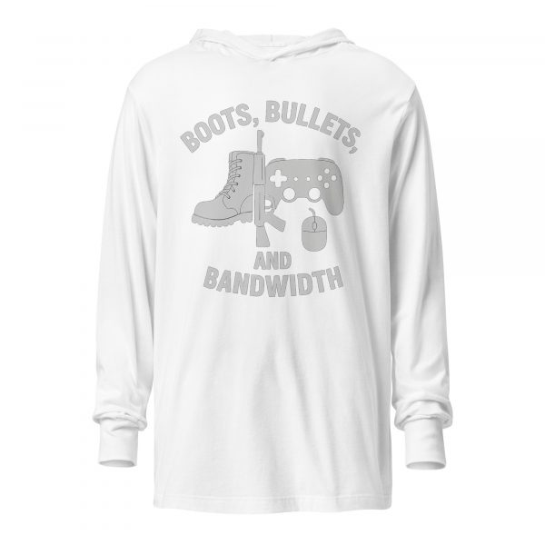 unisex-hooded-long-sleeve-tee-white-front-68b68671ab72d.jpg Boots, Bullets, and Bandwidth Hooded Long Sleeve | Premium Lightweight | S-XL