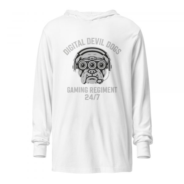 unisex-hooded-long-sleeve-tee-white-front-68b687356d69f.jpg Digital Devil Dogs Hooded Long Sleeve | Premium Lightweight | S-XL