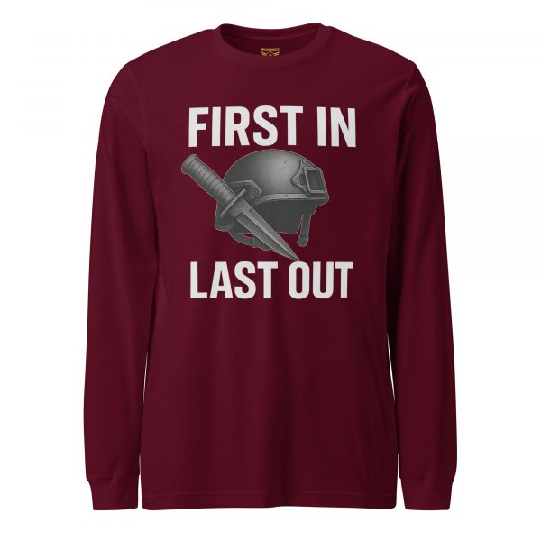 unisex-long-sleeve-tee-maroon-front-68b67c403383a.jpg First In First Out Long Sleeve | Select | XS-XL