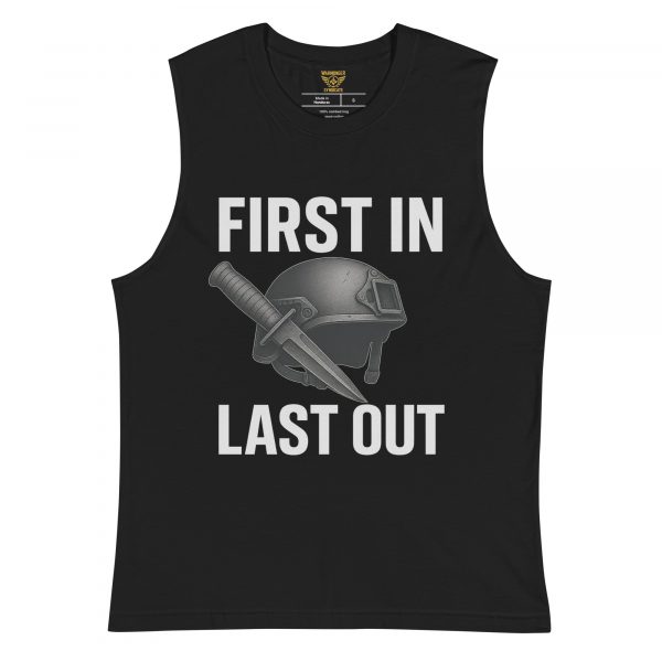 unisex-muscle-shirt-black-front-68b63f383e789.jpg First In Last Out Muscle Shirt | Select | S-XL