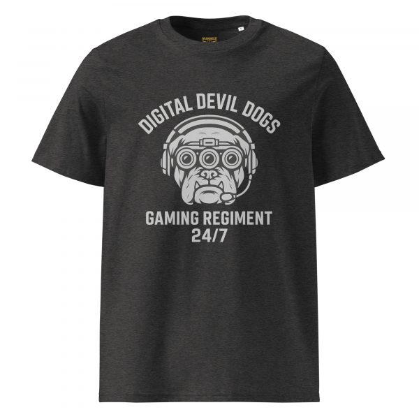 unisex-organic-cotton-t-shirt-dark-heather-grey-front-68bf39a396307.jpg Digital Devil Dogs Tee | Organic | 2-5X
