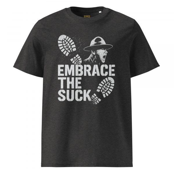 unisex-organic-cotton-t-shirt-dark-heather-grey-front-68bf39e7e642c.jpg Embrace The Suck Tee | Organic | 2-5X