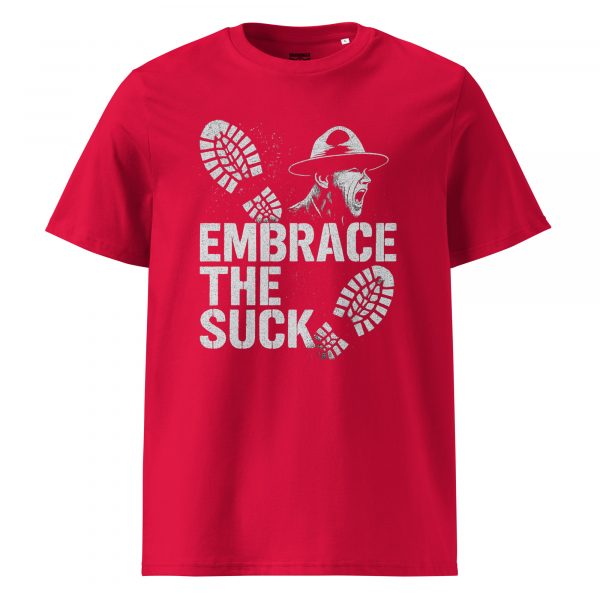 unisex-organic-cotton-t-shirt-red-front-68bf39e7ec71c.jpg Embrace The Suck Tee | Organic | 2-5X