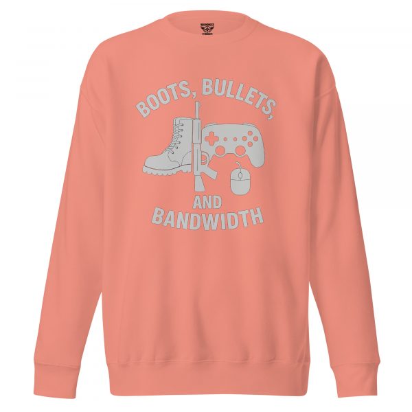 unisex-premium-sweatshirt-dusty-rose-front-68b7ad69cd619.jpg Boots, Bullets, and Bandwidth Crewneck | Premium | S-XL