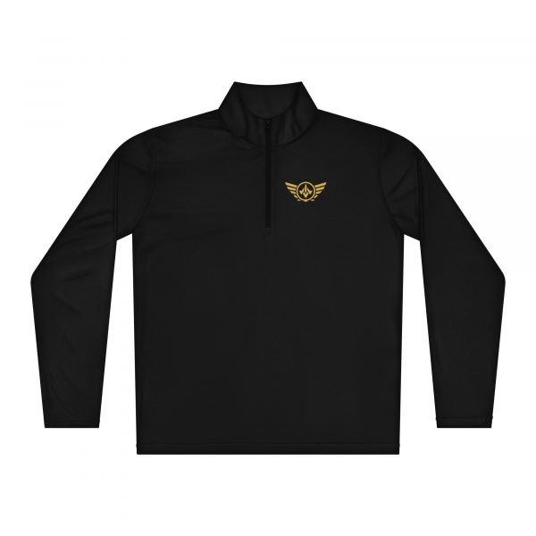 unisex-quarter-zip-pullover-black-front-68b7bca6f39c9.jpg Gold Logo Lightweight 1/4 Zip Pullover | Select | XS - XL