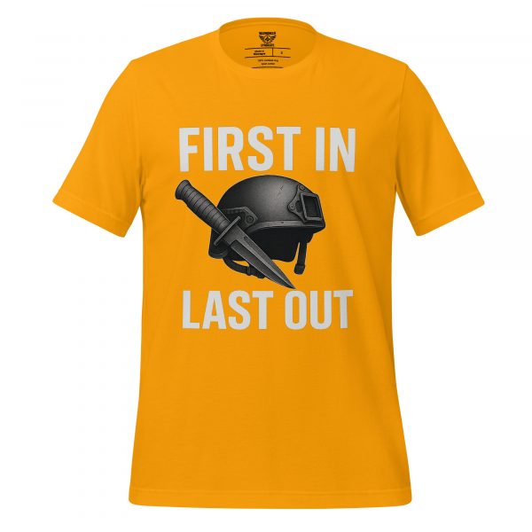 unisex-staple-t-shirt-gold-front-68b547f94f0ef.jpg First In Last Out Tee | Select | S-XL