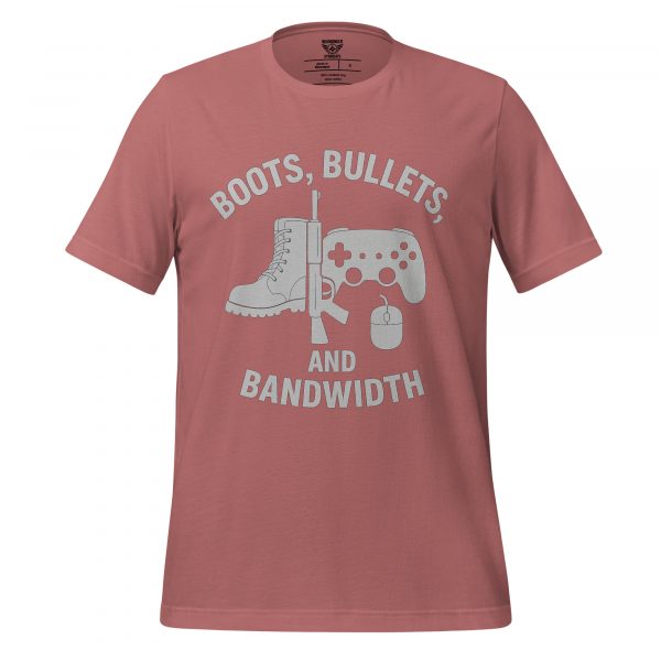 unisex-staple-t-shirt-mauve-front-68b54529daf5d.jpg Boots, Bullets, and Bandwidth Tee | Select | S-XL