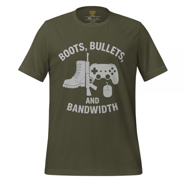 unisex-staple-t-shirt-military-green-front-68bdf790249c8.jpg Boots, Bullets, and Bandwidth | Select | 2-5X