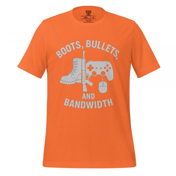 unisex-staple-t-shirt-orange-front-68bdf790e8816.jpg Boots, Bullets, and Bandwidth | Select | 2-5X