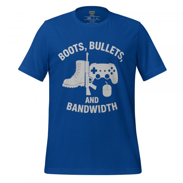unisex-staple-t-shirt-true-royal-front-68bdf7901932d.jpg Boots, Bullets, and Bandwidth | Select | 2-5X