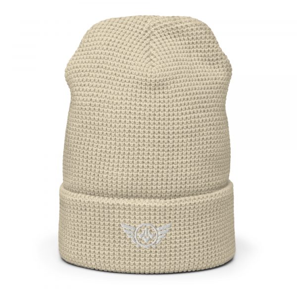 White Embroidered Logo Beanie | Waffle