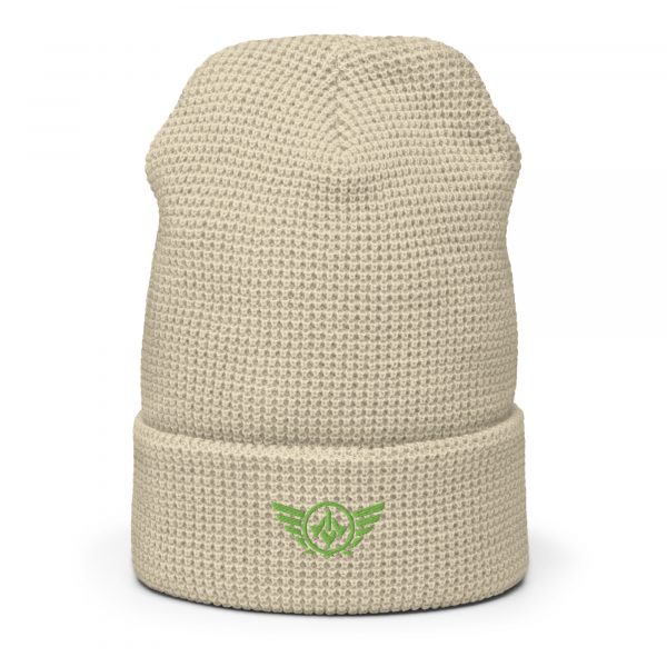 waffle-beanie-birch-front-2-68b908e687e99.jpg Kiwi Green Embroidered Logo Beanie | Waffle