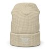 White Embroidered Brand Logo Beanie | Waffle