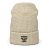 Black Embroidered Brand Logo Beanie | Waffle