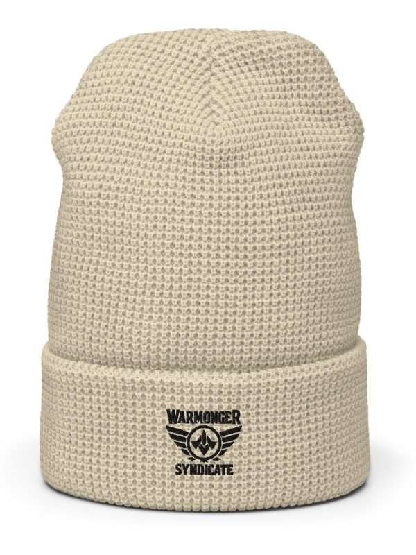 Black Embroidered Brand Logo Beanie | Waffle