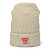 Red Embroidered Brand Logo Beanie | Waffle
