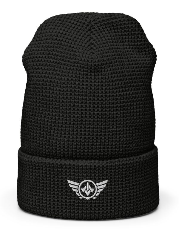 White Embroidered Logo Beanie | Waffle
