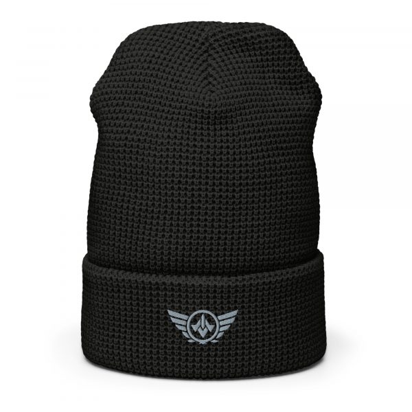waffle-beanie-black-front-2-68b903bd02bd9.jpg Grey Embroidered Logo Beanie | Waffle
