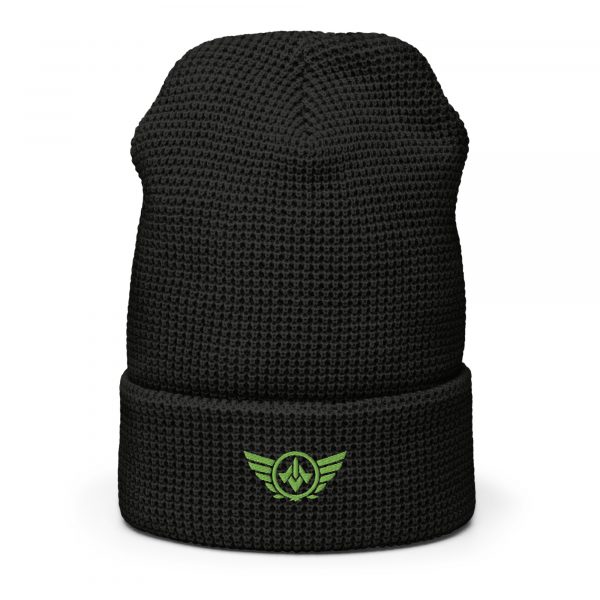 waffle-beanie-black-front-2-68b908e6869e5.jpg Kiwi Green Embroidered Logo Beanie | Waffle