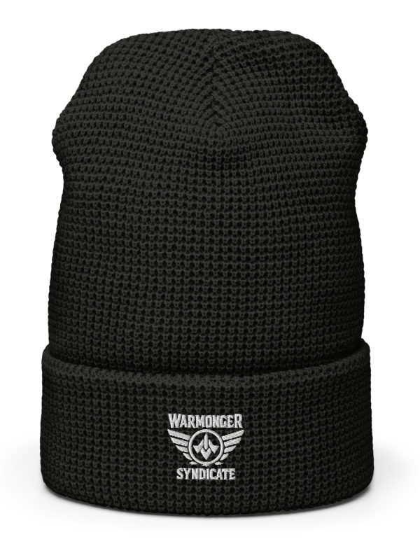 White Embroidered Brand Logo Beanie | Waffle