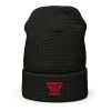 Red Embroidered Brand Logo Beanie | Waffle