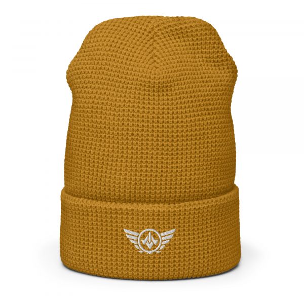 White Embroidered Logo Beanie | Waffle