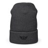 waffle-beanie-heather-charcoal-front-2-68b9037e6ed04.jpg Black Embroidered Logo Beanie | Waffle