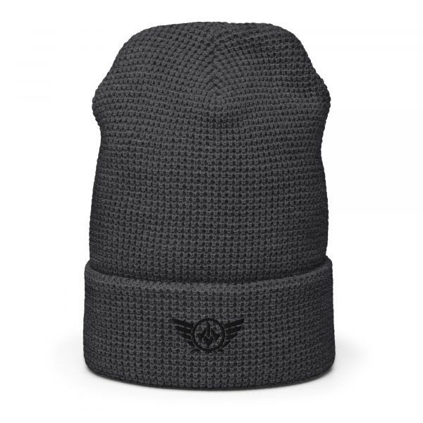 waffle-beanie-heather-charcoal-front-2-68b9037e6ed04.jpg Black Embroidered Logo Beanie | Waffle