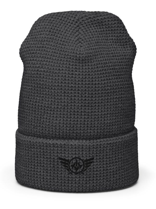 Black Embroidered Logo Beanie | Waffle
