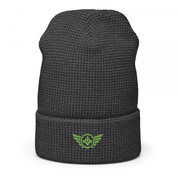 waffle-beanie-heather-charcoal-front-2-68b908e687c2c.jpg Kiwi Green Embroidered Logo Beanie | Waffle