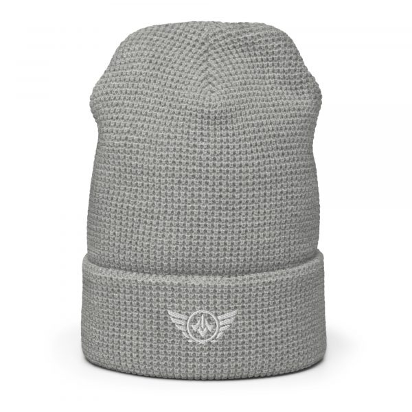 White Embroidered Logo Beanie | Waffle