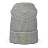 waffle-beanie-heather-grey-front-2-68b908e687e1e.jpg Kiwi Green Embroidered Logo Beanie | Waffle