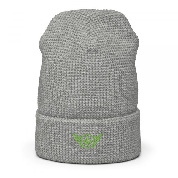 waffle-beanie-heather-grey-front-2-68b908e687e1e.jpg Kiwi Green Embroidered Logo Beanie | Waffle