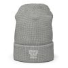 White Embroidered Brand Logo Beanie | Waffle