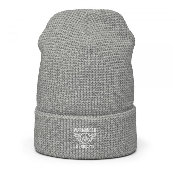 White Embroidered Brand Logo Beanie | Waffle