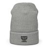 Black Embroidered Brand Logo Beanie | Waffle