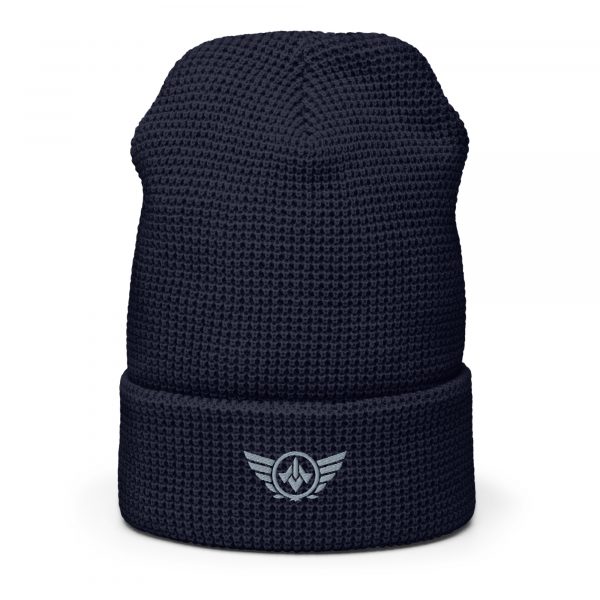 waffle-beanie-navy-front-2-68b903bd0387f.jpg Grey Embroidered Logo Beanie | Waffle