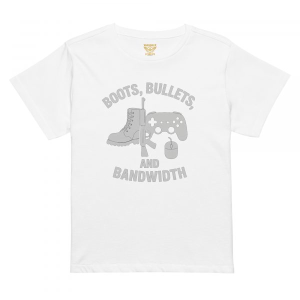 womens-high-waisted-tee-white-front-68c381757905e.jpg Boots, Bullets, and Bandwidth Women’s High-Waisted Tee | Premium | S-XL