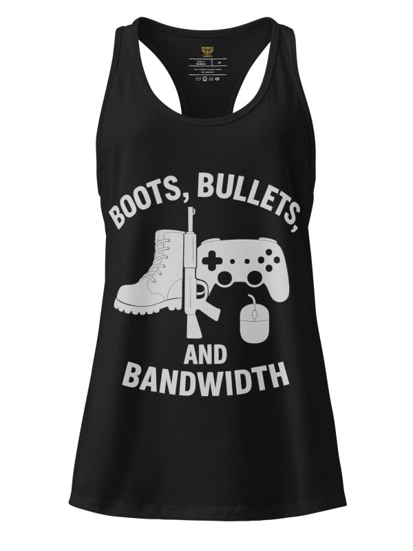Boots, Bullets, and Bandwidth Women’s Fitted Racerback Tank Top | Select | XS-2X