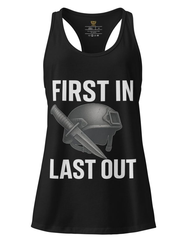 womens-ideal-racerback-tank-top-black-front-68c3ab42bfb13.jpg First In Last Out Women’s Fitted Racerback Tank Top | Select | XS-2X