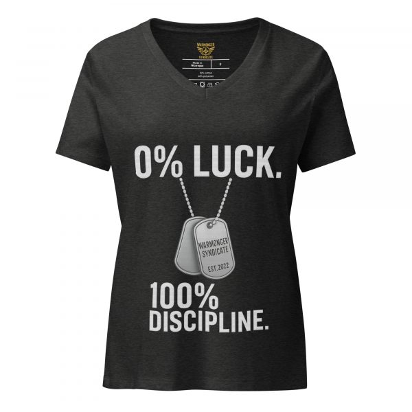 womens-relaxed-v-neck-t-shirt-dark-grey-heather-front-68c3880f37309.jpg 0% Luck 100% Discipline Women's Relaxed V-Neck | Premium | S-2X