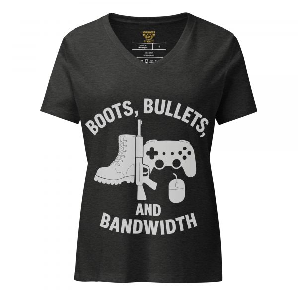 womens-relaxed-v-neck-t-shirt-dark-grey-heather-front-68c38854d8a0a.jpg Boots, Bullets, and Bandwidth Women's Relaxed V-Neck | Premium | S-2X