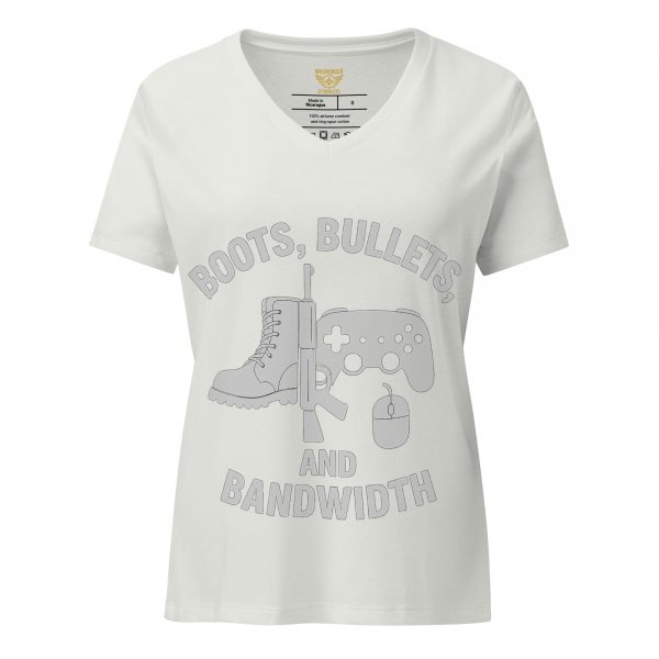 womens-relaxed-v-neck-t-shirt-silver-front-68c38854dc3ef.jpg Boots, Bullets, and Bandwidth Women's Relaxed V-Neck | Premium | S-2X