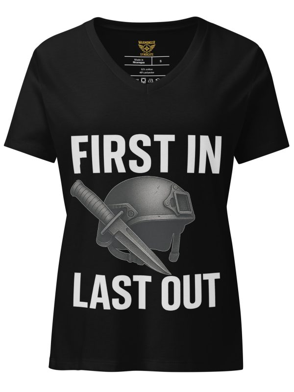 womens-relaxed-v-neck-t-shirt-solid-black-blend-front-68c3892f43256.jpg First In Last Out Women's Relaxed V-Neck | Premium | S-2X