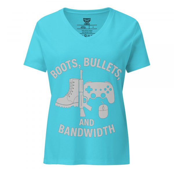 womens-relaxed-v-neck-t-shirt-turquoise-front-68c38854db5e3.jpg Boots, Bullets, and Bandwidth Women's Relaxed V-Neck | Premium | S-2X