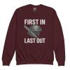youth-crew-neck-sweatshirt-maroon-front-68bba002d81d0.jpg First In Last Out Crewneck | Youth Classic | XS-XL