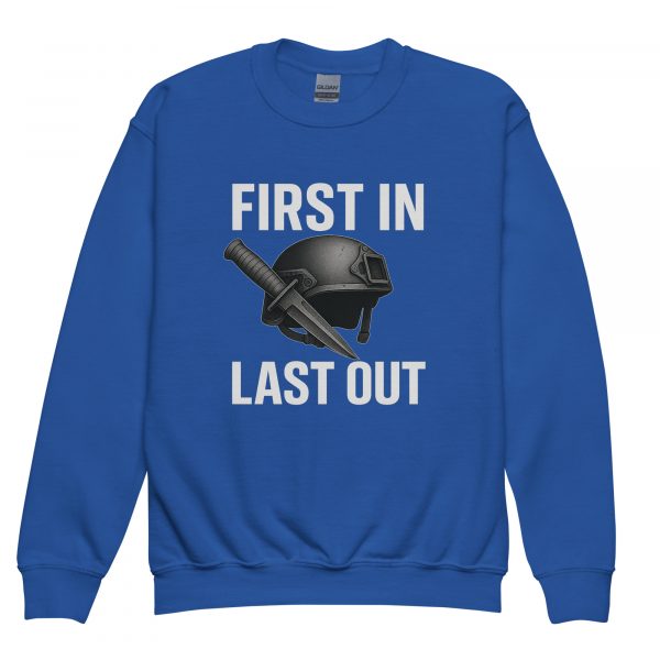 youth-crew-neck-sweatshirt-royal-front-68bba002d88a4.jpg First In Last Out Crewneck | Youth Classic | XS-XL