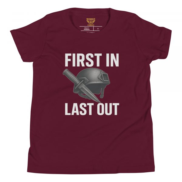 youth-staple-tee-maroon-front-68bb822f2b735.jpg First In First Out Tee | Youth Premium | S-XL